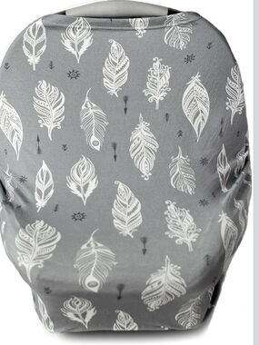 Gray Feather Print Stretch Nursing  Shopping Cart & Car Seat Cover